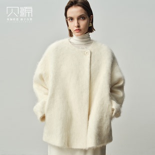 贝源高端白色双面呢羊绒大衣女2025新款小个子中长款羊毛毛呢外套