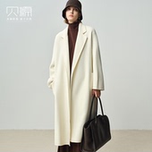 浴袍款 贝源高端白色双面呢羊绒大衣女2025新款 中长款 羊毛毛呢外套