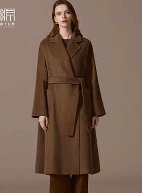 贝源M家经典labbro骆驼绒大衣女浴袍款2025新款长款过膝毛呢外套