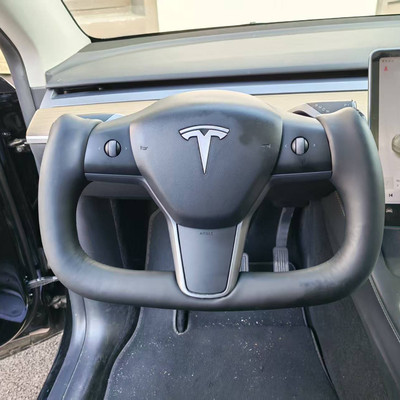 特斯拉焕新ModelXModel3ModelY手缝yoke翻毛皮纳帕皮方向盘套