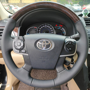 12-16款丰田七代凯美瑞方向盘套真皮手缝留桃木把套全包半包专用