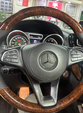 奔驰桃木C200C260E260E300C级E级碳纤维纳帕真皮手缝方向盘套