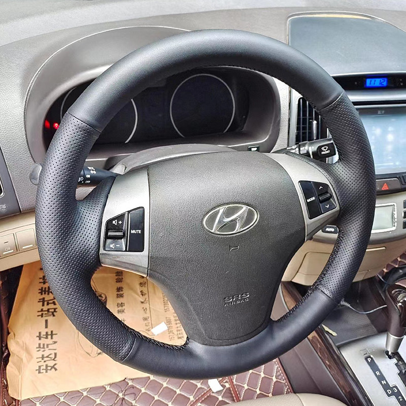 08/09/10/11/15/16款现代悦动手缝方向盘套真皮全包专用把套内饰