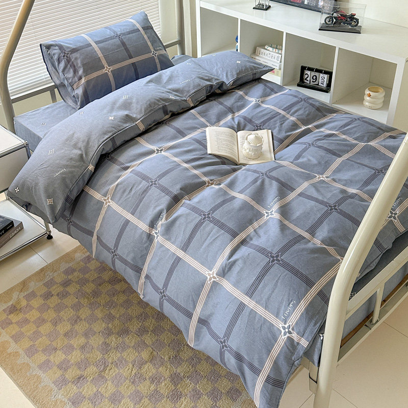 全棉条格简约学生宿舍六件套单人男女大学纯棉被套床单枕套三件套