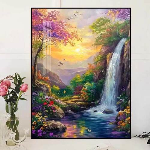 瀑布流水风景钻石画5D