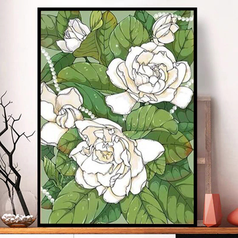 栀子花钻石画客厅小件2025新款满钻卧室贴钻十字绣简约现代北欧5d