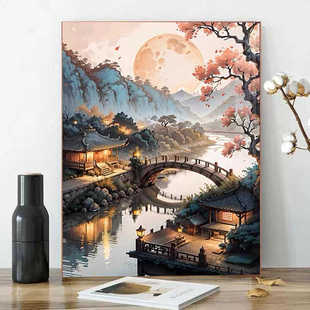古风世外桃源钻石画2025新款客厅卧室月光十字绣小件手工点贴diy