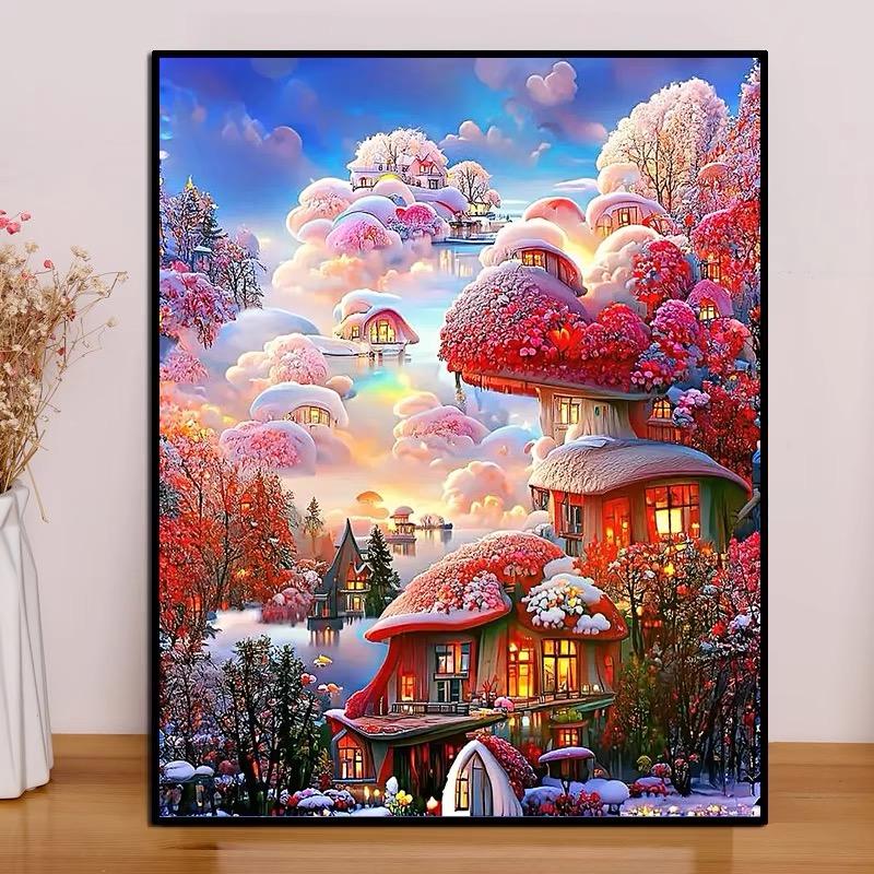 2025新款钻石画梦幻风景卡通满钻卧室5d贴钻十字绣仙之城堡钻石绣