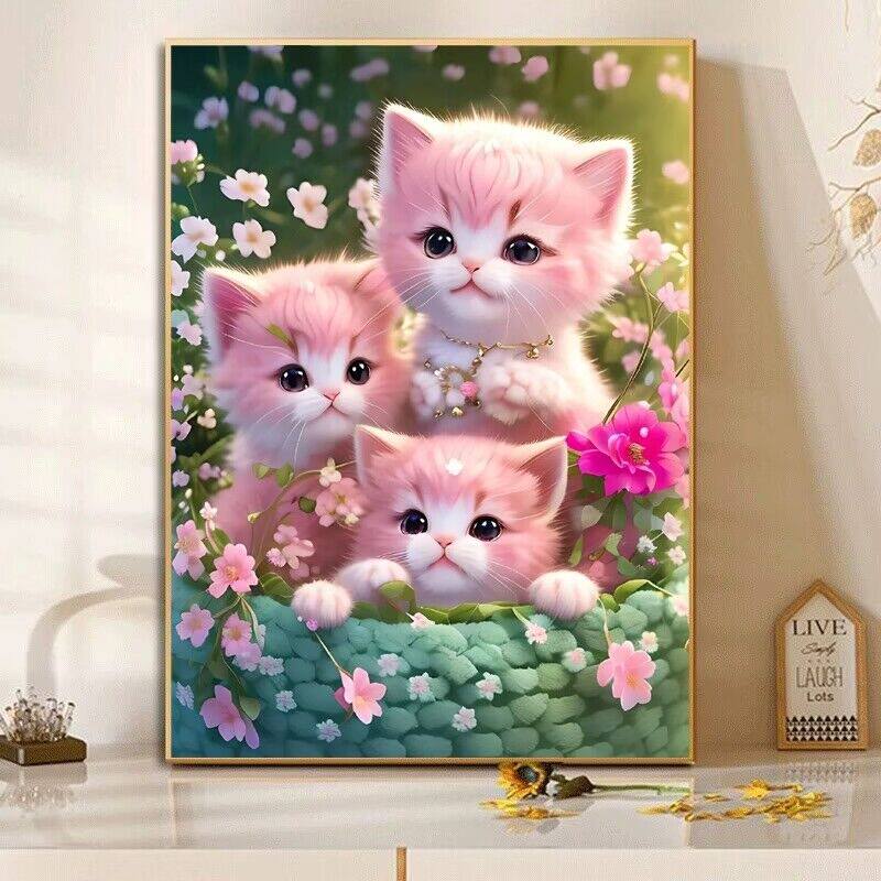 2023新款卡通钻石画可爱猫咪满钻花卉风景儿童房卧室点贴钻十字绣