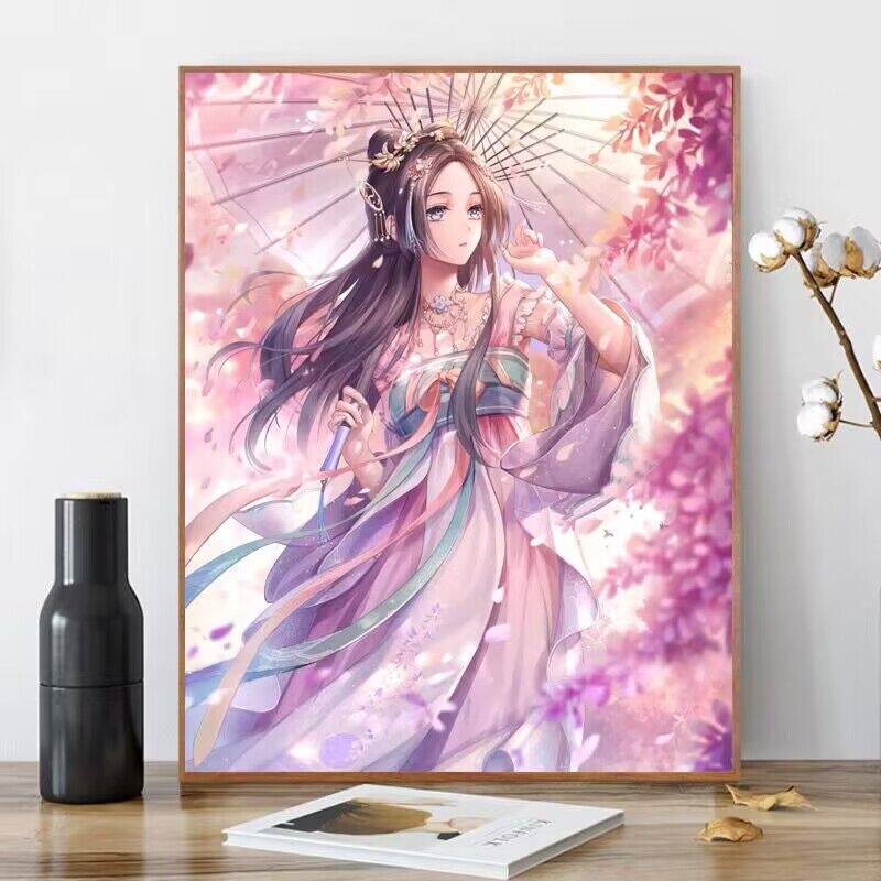 古风唯美人物钻石画满钻新款2023小幅客厅少女卧室5d点贴钻十字绣