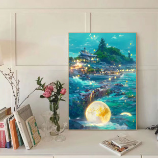月生沧海唯美风景钻石画2025新款满钻客厅卧室手工diy点贴钻带框