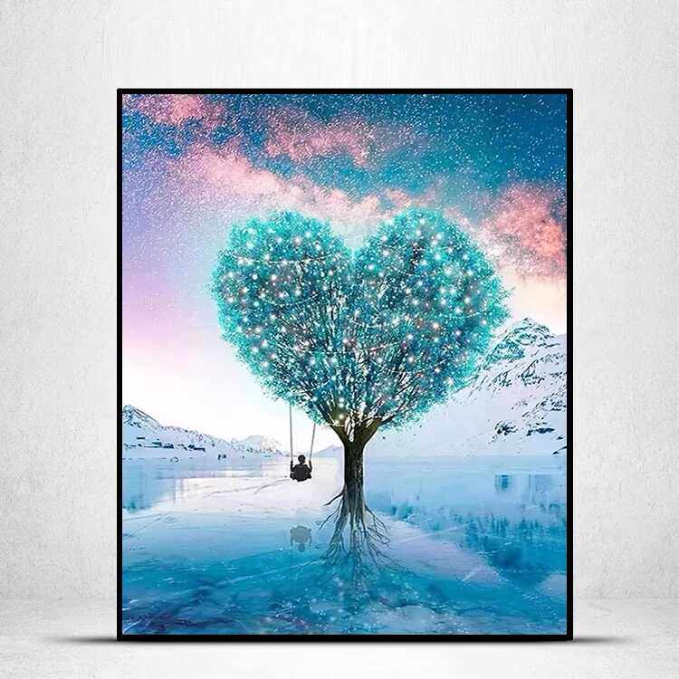 钻石画2024新款满钻客厅卧室风景十字绣水彩树爱心儿童房手工贴砖