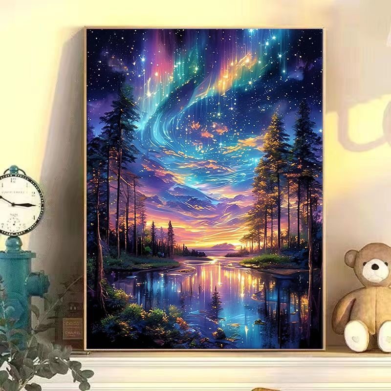 梦幻星空森林风景钻石画手工diy带框满钻自粘治愈系客厅玄关装饰,居家布艺,钻石绣,淘宝优惠券,粉丝福利购,淘宝优惠卷