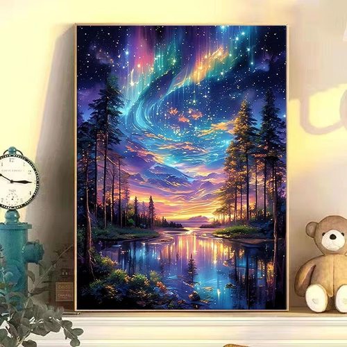 梦幻星空森林风景钻石画手工diy