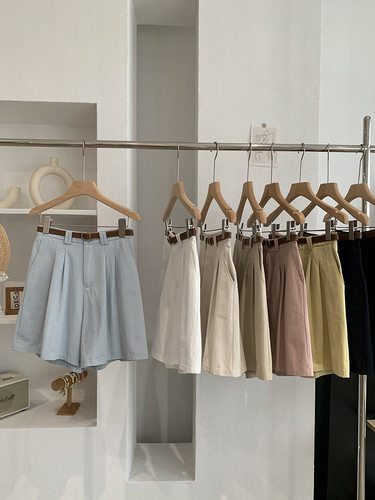 阿浅家 送腰带 韩系复古工装五分阔腿短裤女夏季A字休闲中裤子潮