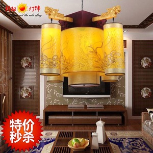 中式吊灯火锅店餐厅饭店工程装饰高档树脂龙头凤纹刺绣仿古吊灯