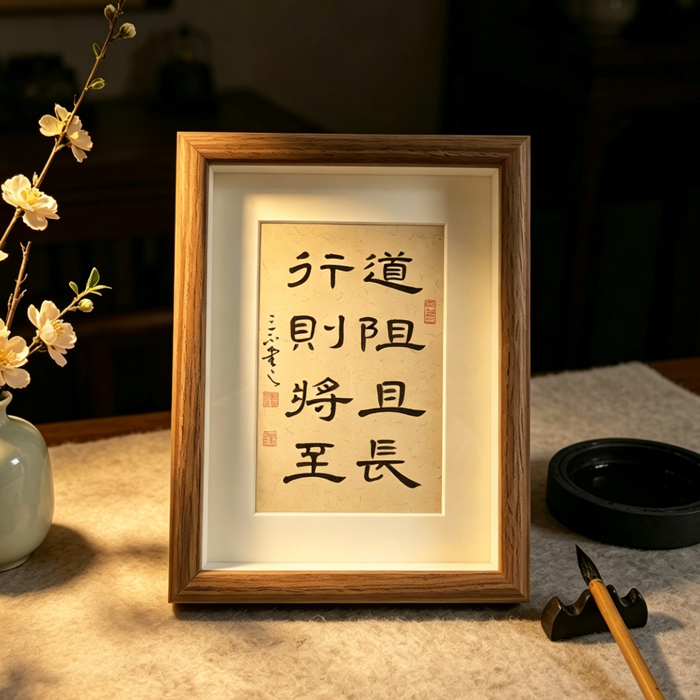 道阻且长行则将至桌面装饰手写书法字画励志自律办公室字相框摆台