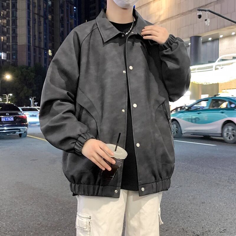 大码翻领皮衣外套男秋季新款加肥加大情侣男女同款小香风PU皮夹克