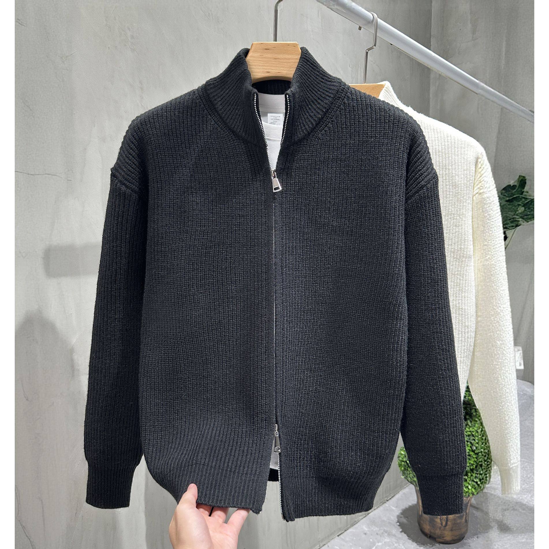双拉链纯色开衫男针织衫春秋季经典半高领毛衣外套男修身外搭爆款,男装,针织衫/毛衣,淘宝优惠券,粉丝福利购,淘宝优惠卷