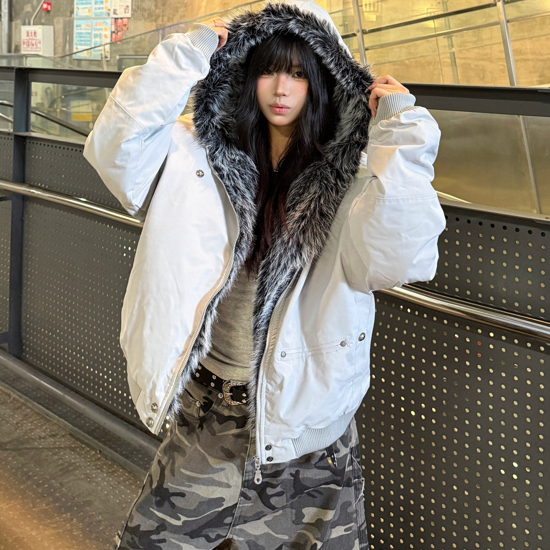 座山雕外套加绒加厚水洗棉服夹克