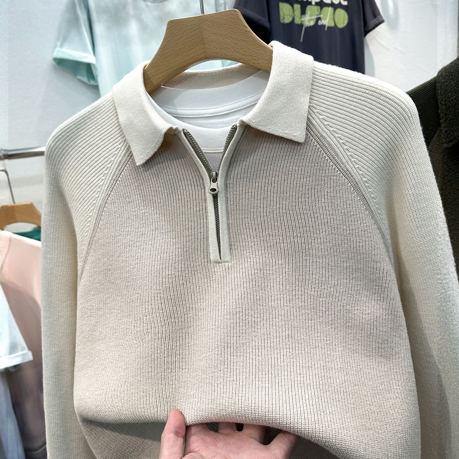 男士毛衣秋冬季翻领polo衫半拉链针织衫线衣轻奢侈品牌带领上衣服