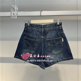 A1HBE2445太平鸟女装2024夏专柜正品双腰头牛仔短裤A1HBE244555