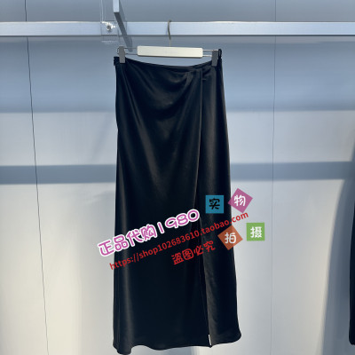 A1GFE2106太平鸟女装2024夏专柜正品醋酸开叉长裙A1GFE210689