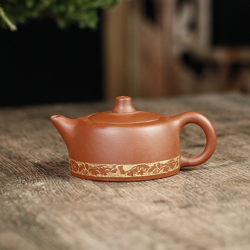 工艺美术员陈华芬全手工描金花边井栏小壶120cc小容量曼生紫砂壶