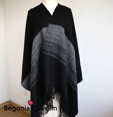 2022出口欧洲仿羊绒羊毛渐变立体提花流苏大披肩