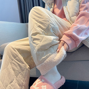 小个子慵懒防风保暖阔腿裤 白色摇粒绒女秋冬2025新款 加绒东北棉裤
