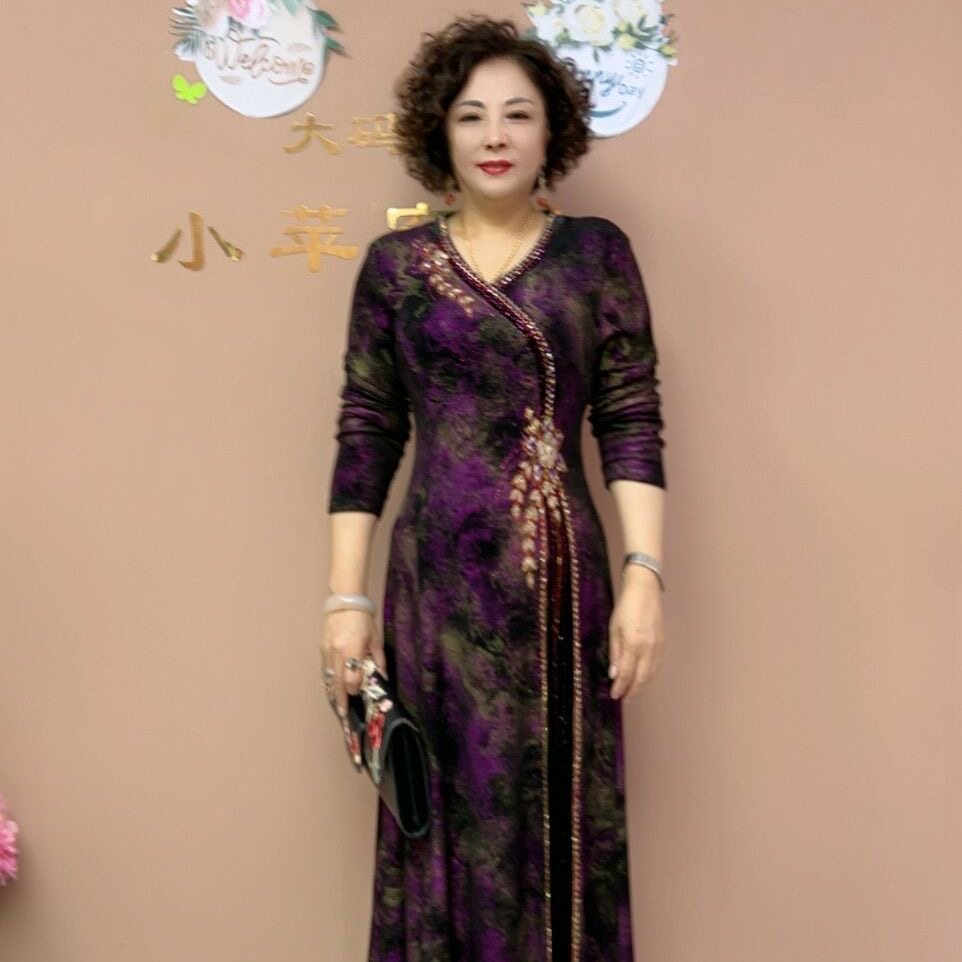 靓莱莎复古中式长袖新款优雅气质春秋修身长裙妈妈显瘦连衣裙