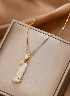 白色仿玉18k镀金简约竹节吊坠钛钢项链女ins个性节节高升祝福颈链