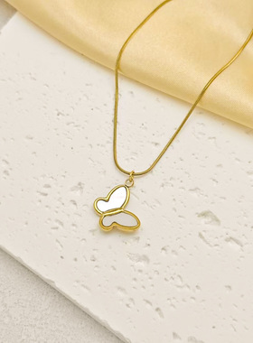 【通体钛钢】跨境热卖真贝蝴蝶项链轻奢时尚白搭不掉色高级锁骨链