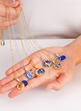 跨境新复古时尚高级感太阳项链女小众设计旗帜百搭钛钢锁骨链配饰