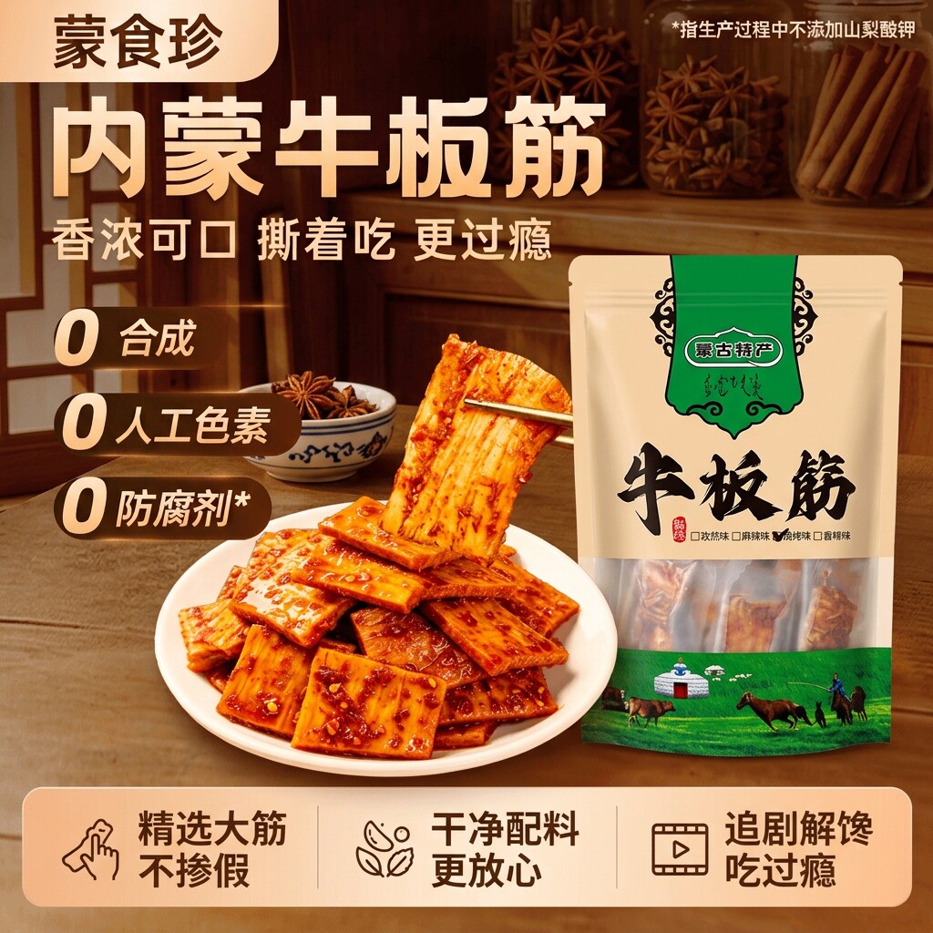 内蒙古特产牛板筋500g休闲即食香辣味烧烤味零食独立小包装下酒菜