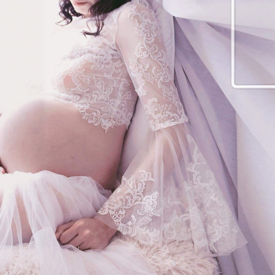 2026春季新款婚纱蕾丝披肩影楼孕妇写真肩纱披肩外搭超仙圆领纱袖