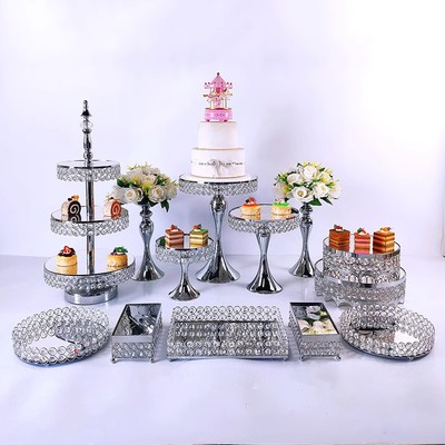 水晶甜品台展示架摆件婚庆甜点蛋糕展台玻璃盘子摆台点心盘子托盘