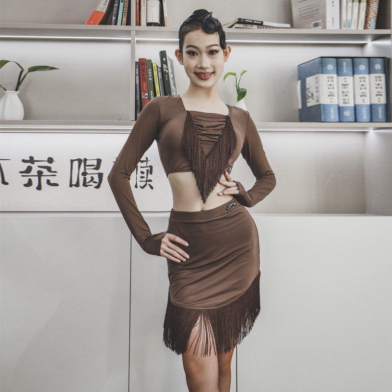 又见梵羽拉丁舞露脐流苏裙套装新