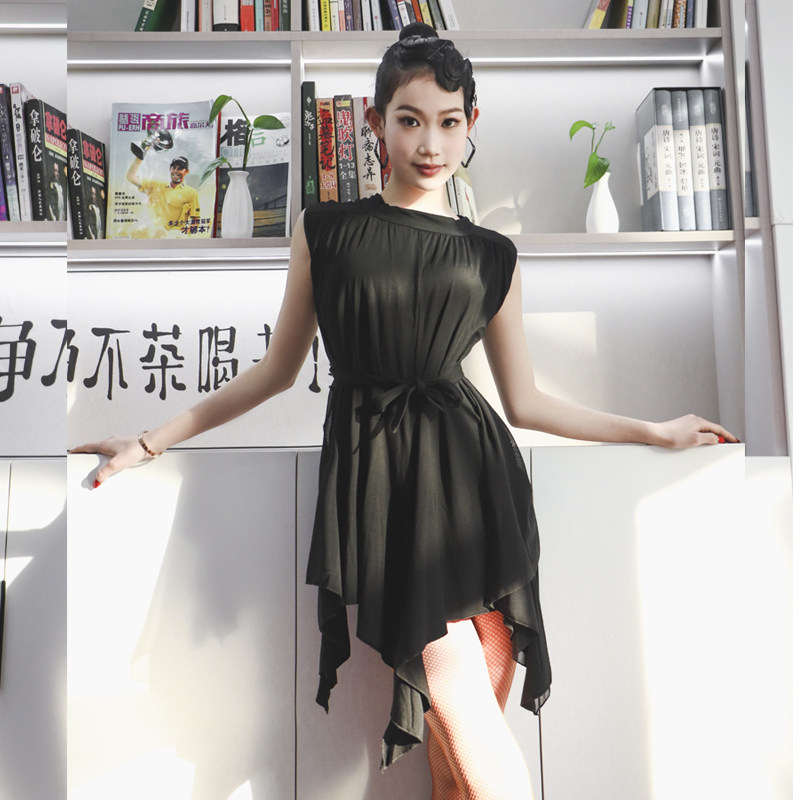 又见梵羽拉丁舞专用练习服宽松版不规则连衣裙伦巴恰恰现代舞裙子