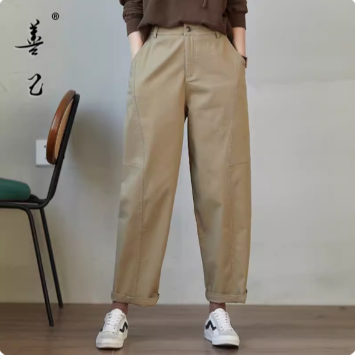 清仓捡漏~棉麻哈伦裤女秋装高腰宽松显瘦百搭休闲裤拼接亚麻长裤