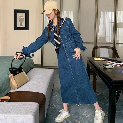 新款牛仔带披肩可脱卸连衣裙2365p135k188