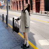2026新款春装韩版接头翻领卫衣拼接格子翻袖2D009-2576P185控268，女装风衣，2D009