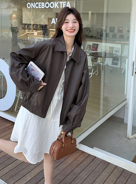 2025新款春季美拉德复古pu皮外套2503外套p145k218 内搭p115k168