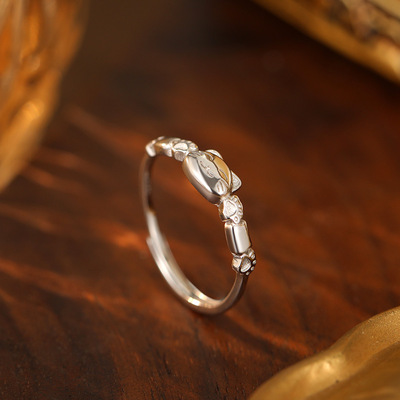 S925纯银招财猫戒指女款个性小众设计感可调节指环2025新款爆款