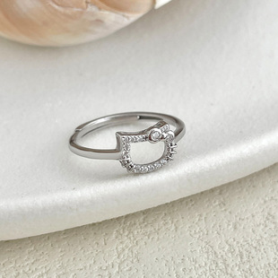 S999纯银韩系甜妹风kt猫咪戒指女生ins可爱感学生闺蜜指环