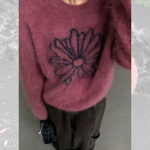 Розовый демисезонный трикотажный свитер, свободный крой