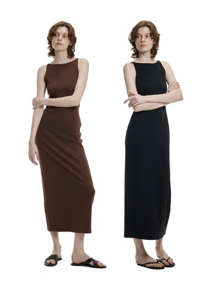 SILVERLOTUS 经典一字领吊带长裙女士连衣裙