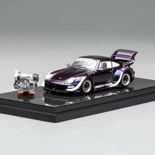 现货 MOTORHELIX MH 1:64 保时捷RWB993 ARMY GIRL 合金汽车模型