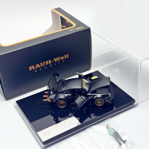 HG /FG 1/64 保时捷RWB 930 哑黑涂装 合金全开 汽车模型带人偶