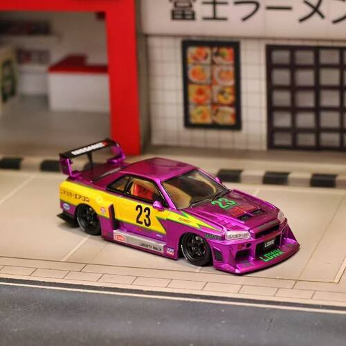 现货 SW 1:64 LBWK ER34 电镀紫特别版引擎盖可开汽车模型